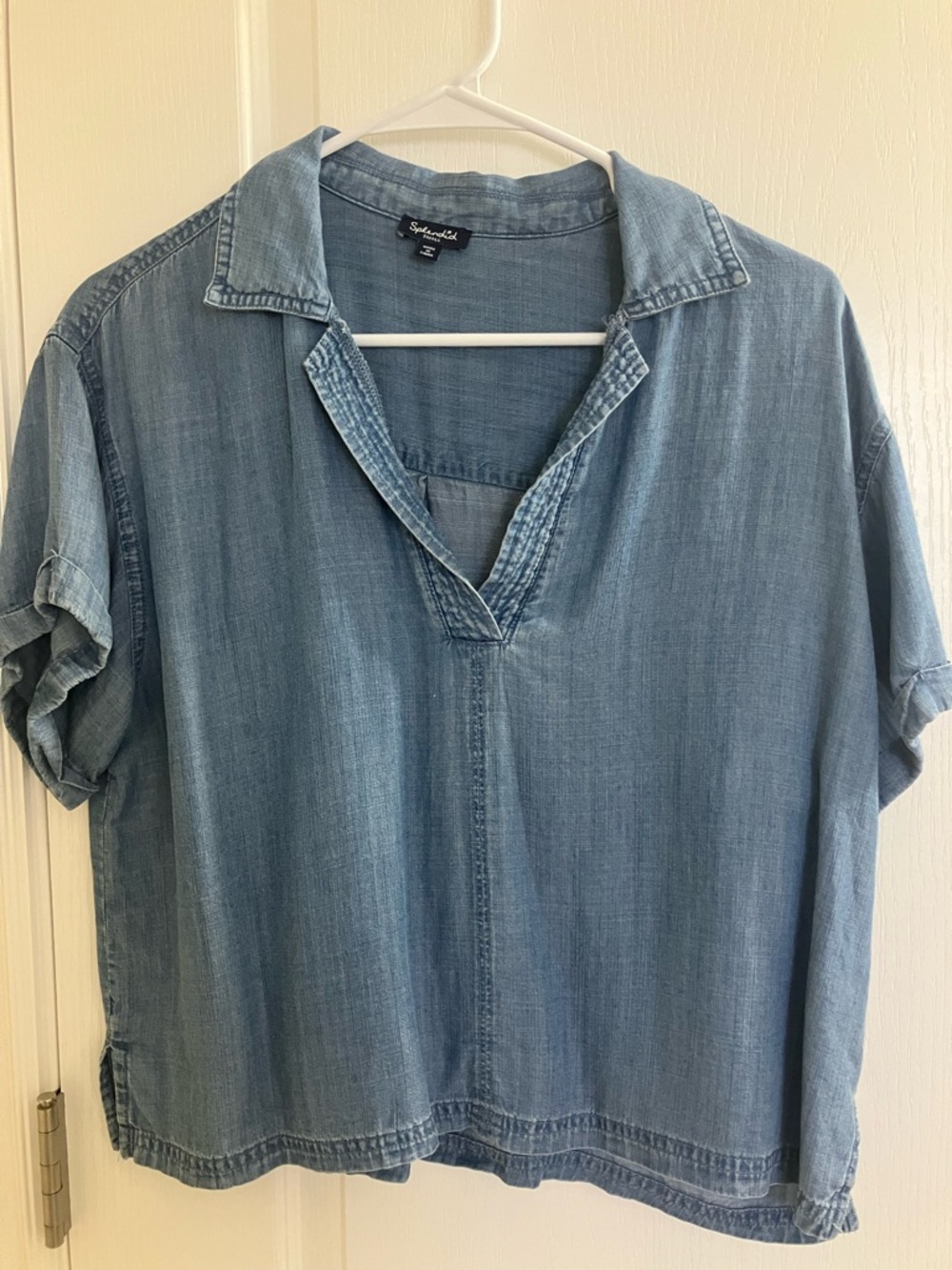 Splendid Light Blue Denim V-Neck Boxy Top
